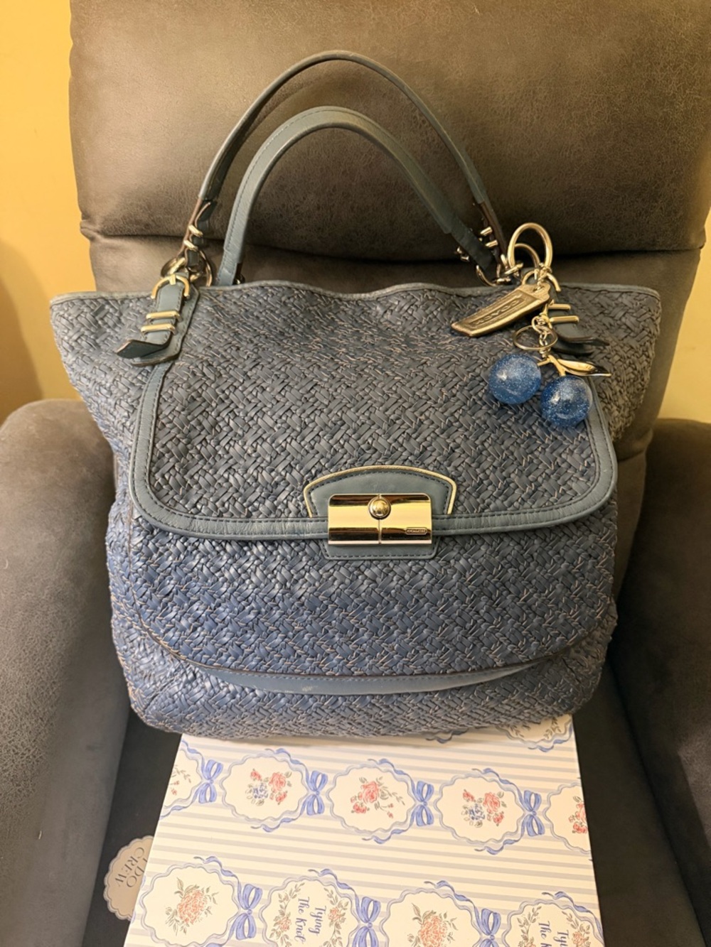 Coach Woven Kristin Blue Leather Satchel with Silver Hardware